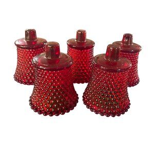 Set Of 5 Vintage Red Hobnail Glass Pegged Votive Candle Holders